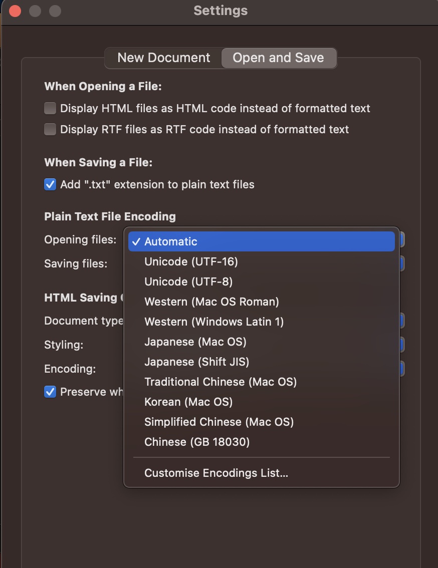 Save File Encoding Options